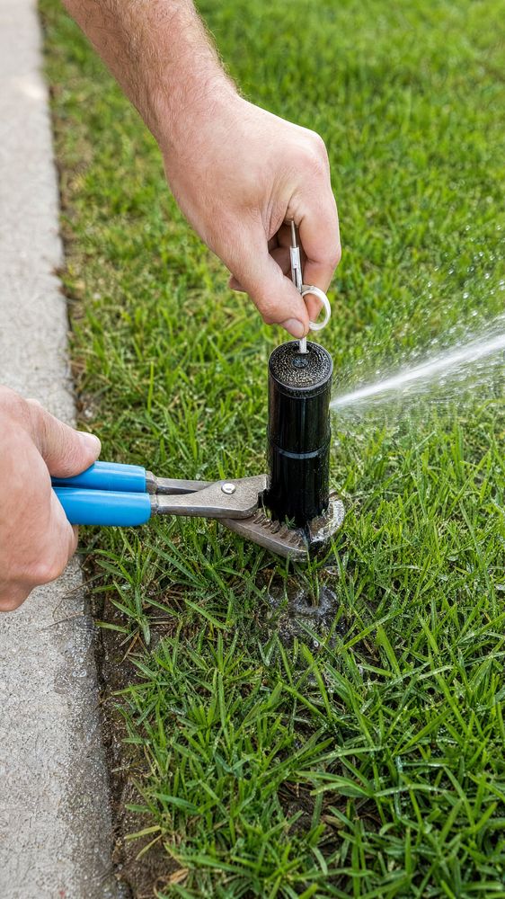 Close-up of a technician adjusting a spray head with pliers